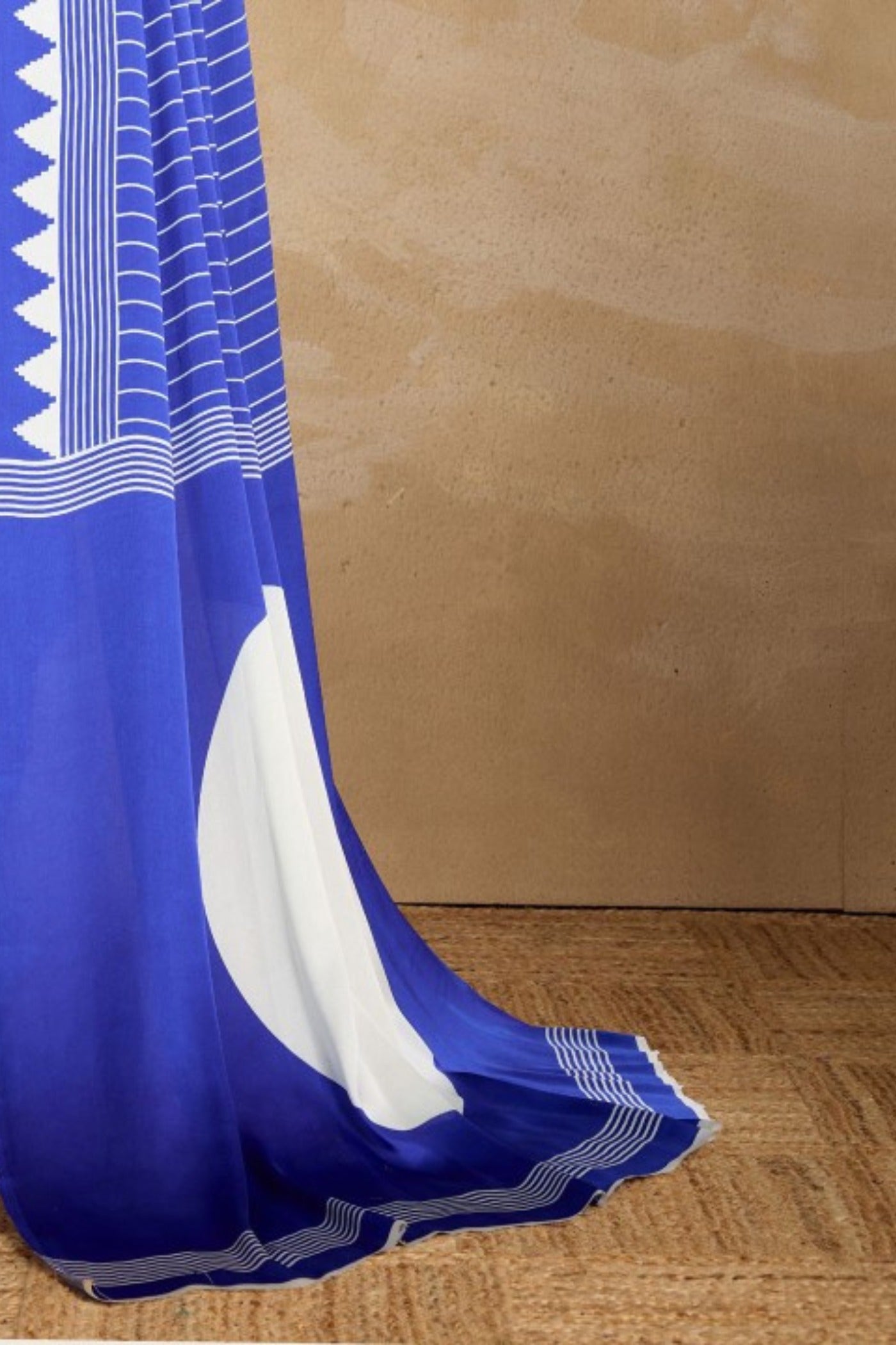 Buy MySilkLove Spruce Blue Ajrakh Printed Satin Crepe Silk Saree Online
