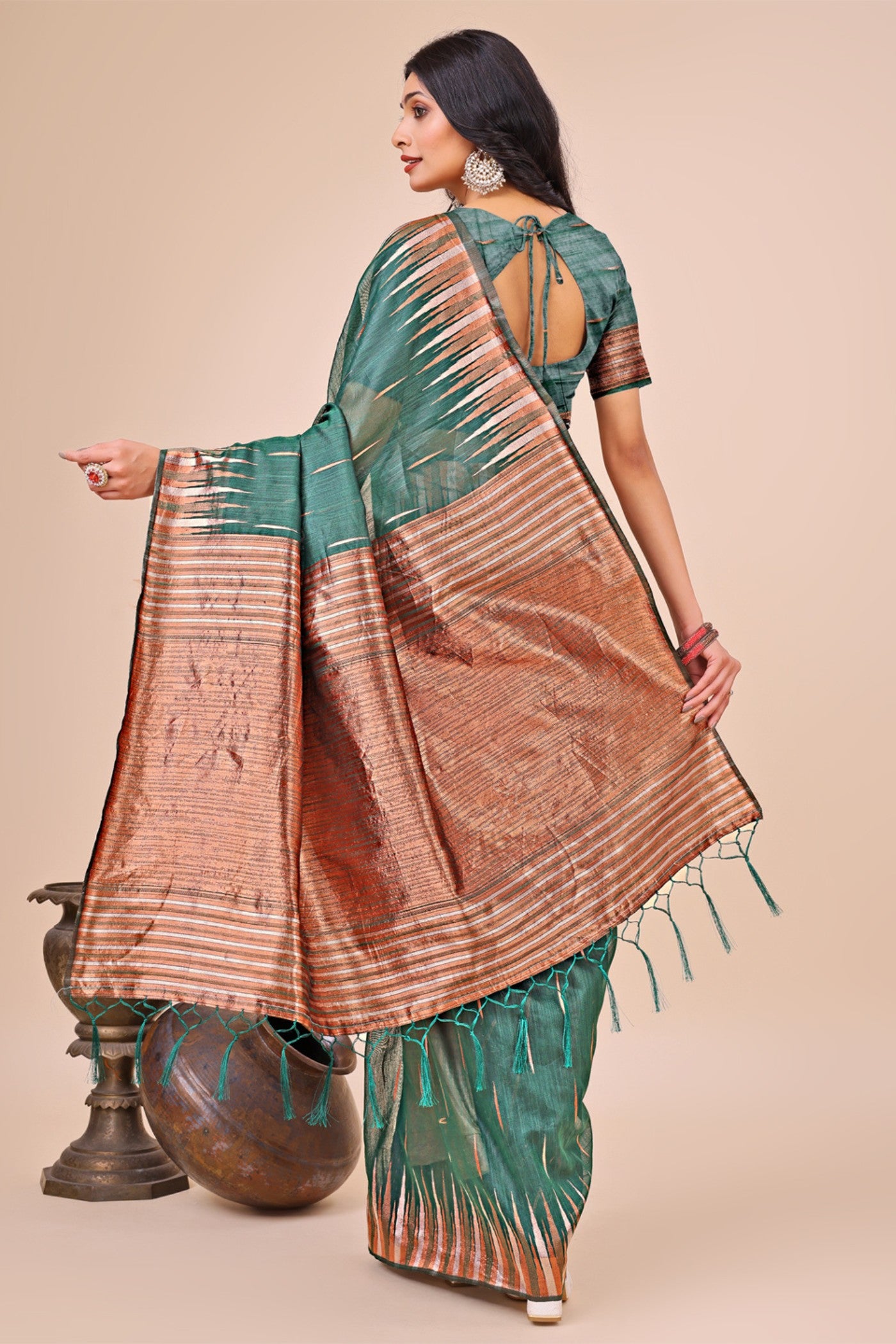 Buy MySilkLove Deep Aqua Green Linen Cotton Saree Online