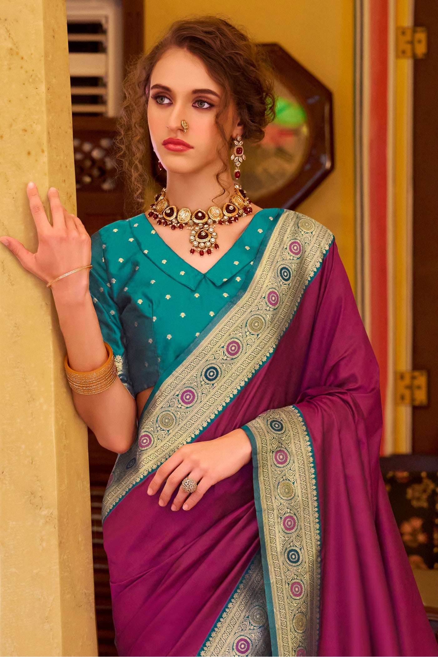 Buy MySilkLove Tyrian Purple Woven Banarasi Soft Silk Saree Online