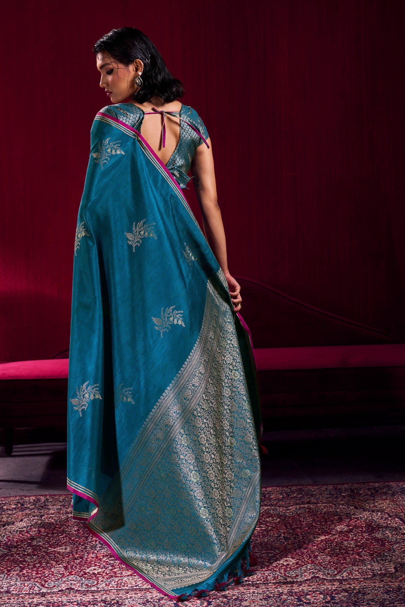 Buy MySilkLove France Blue Handloom Satin Soft Silk Saree Online