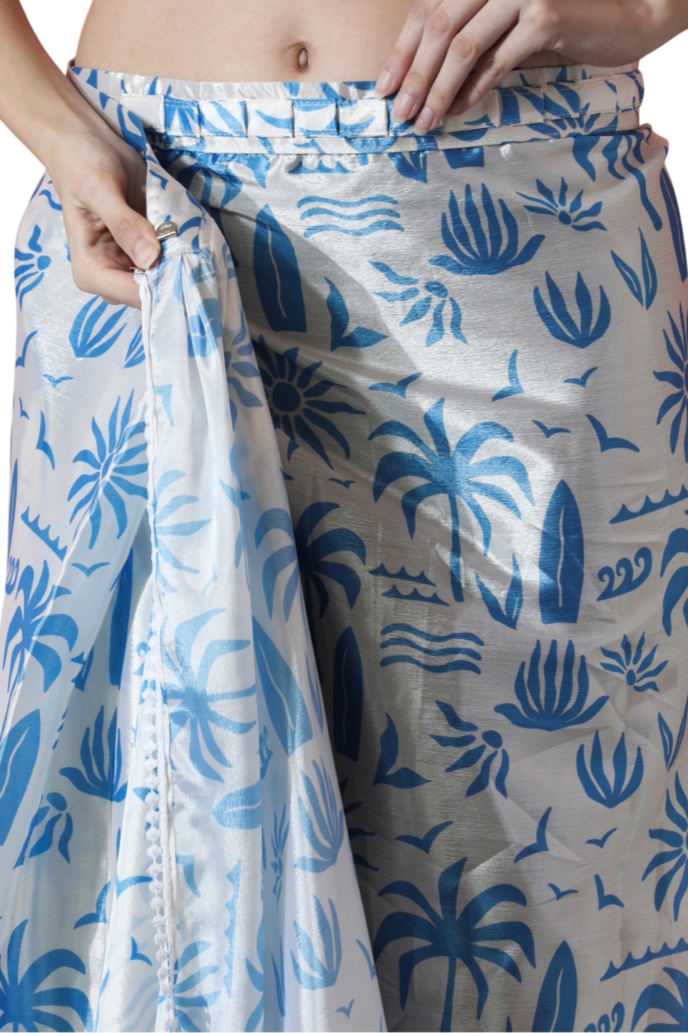 Buy MySilkLove Sky Blue Chinon Printed Ready To Wear Saree Online