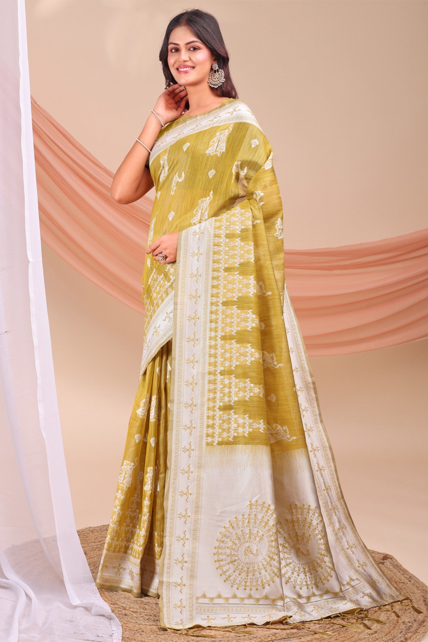 Buy MySilkLove Honey Yellow Woven Linen Cotton Saree Online