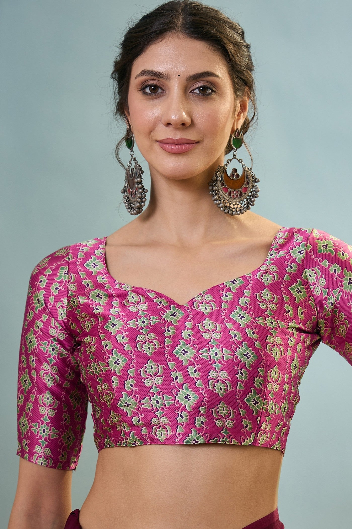 Buy MySilkLove Glassfire Purple Ajrakh Printed Satin Crepe Silk Saree Online