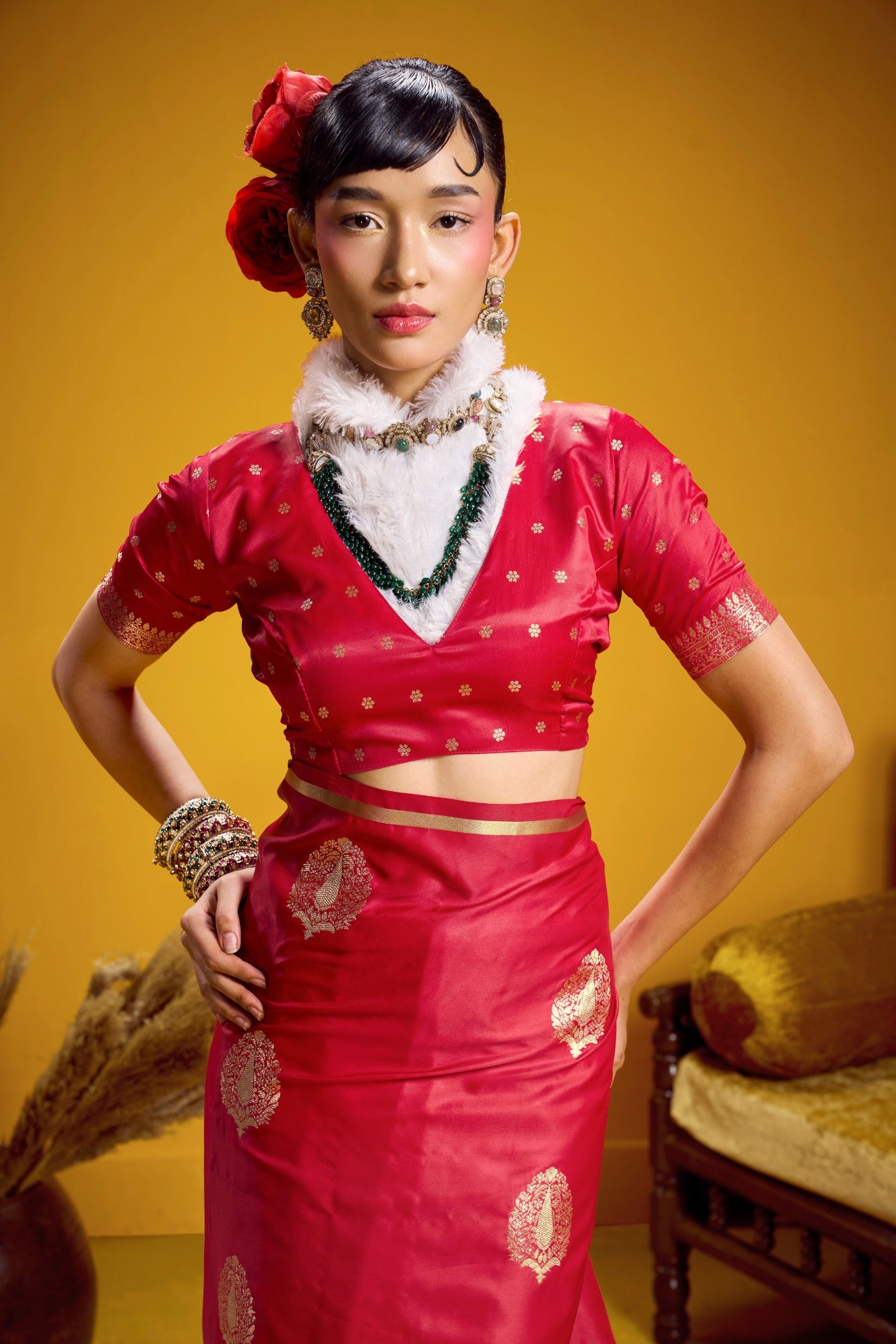 Buy MySilkLove Ruby Red Handloom Satin Silk Saree Online