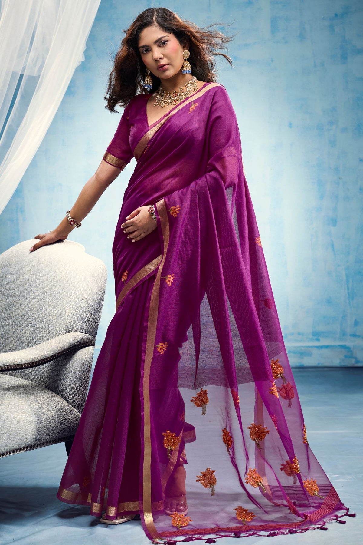Buy MySilkLove Plum Purple Munga Handloom Cotton Saree Online