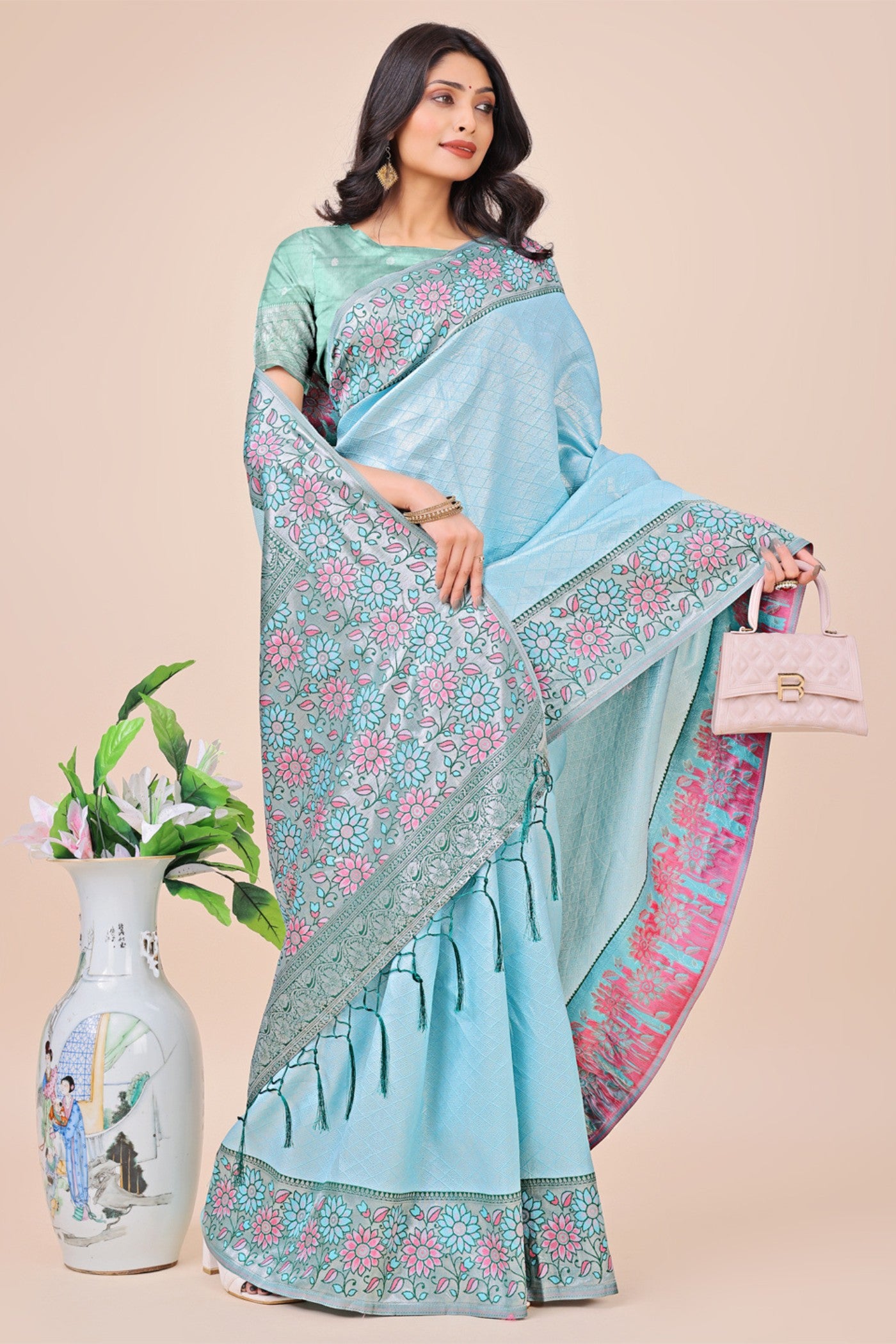 Buy MySilkLove Colimbia Blue Woven Banarasi Saree Online