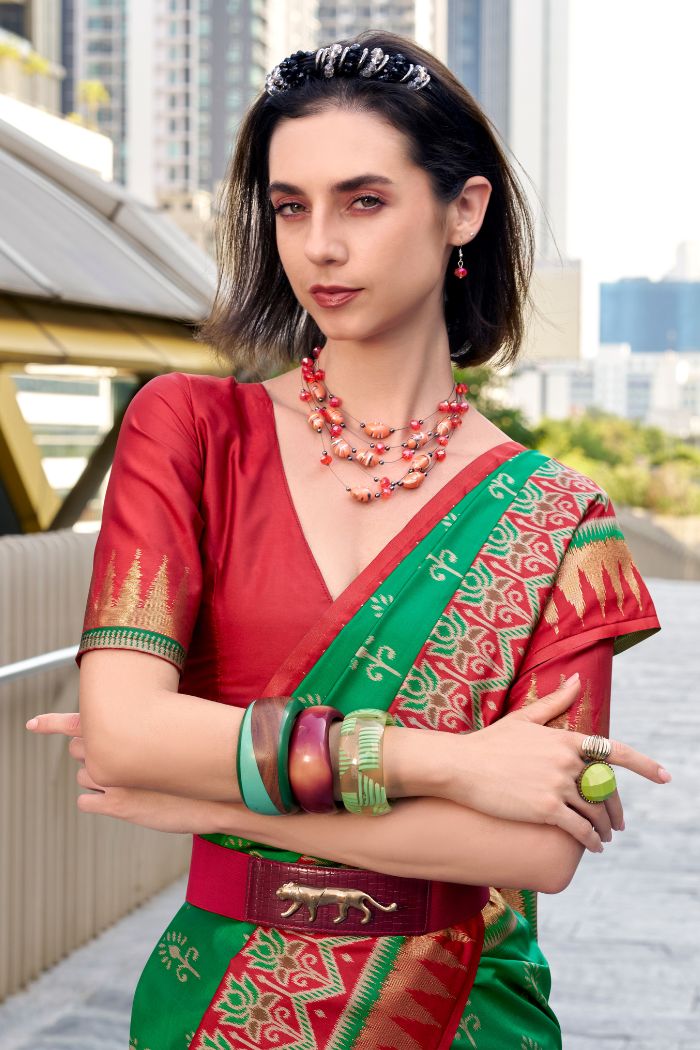 Buy MySilkLove Pickled Green Woven Banarasi Saree Online