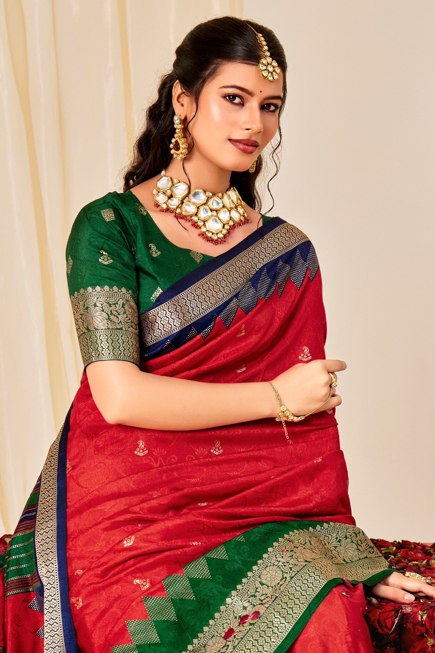 MySilkLove Chilly Red Tussar Printed Silk Saree