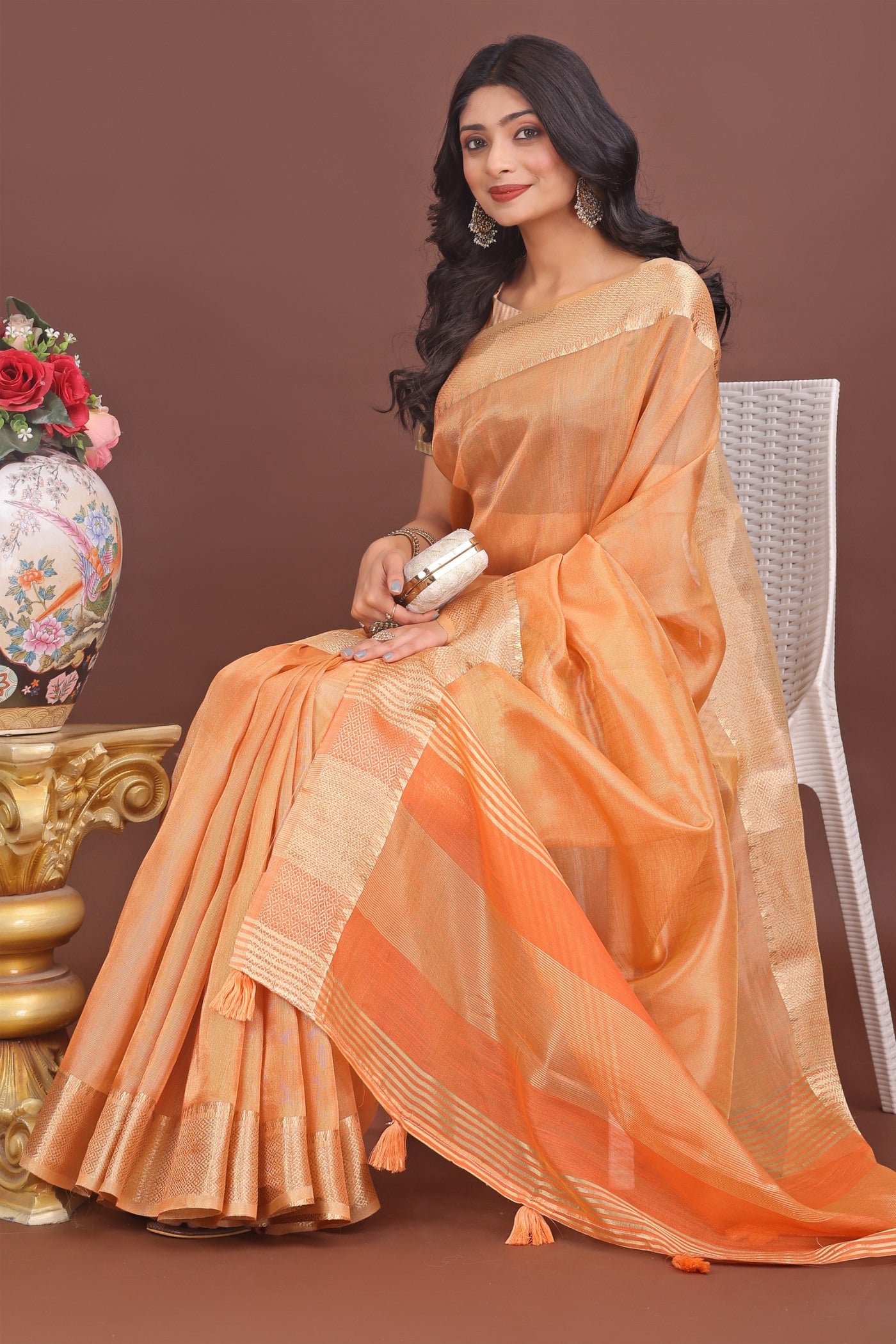 Buy MySilkLove Alloy Orange Woven Organza Saree Online