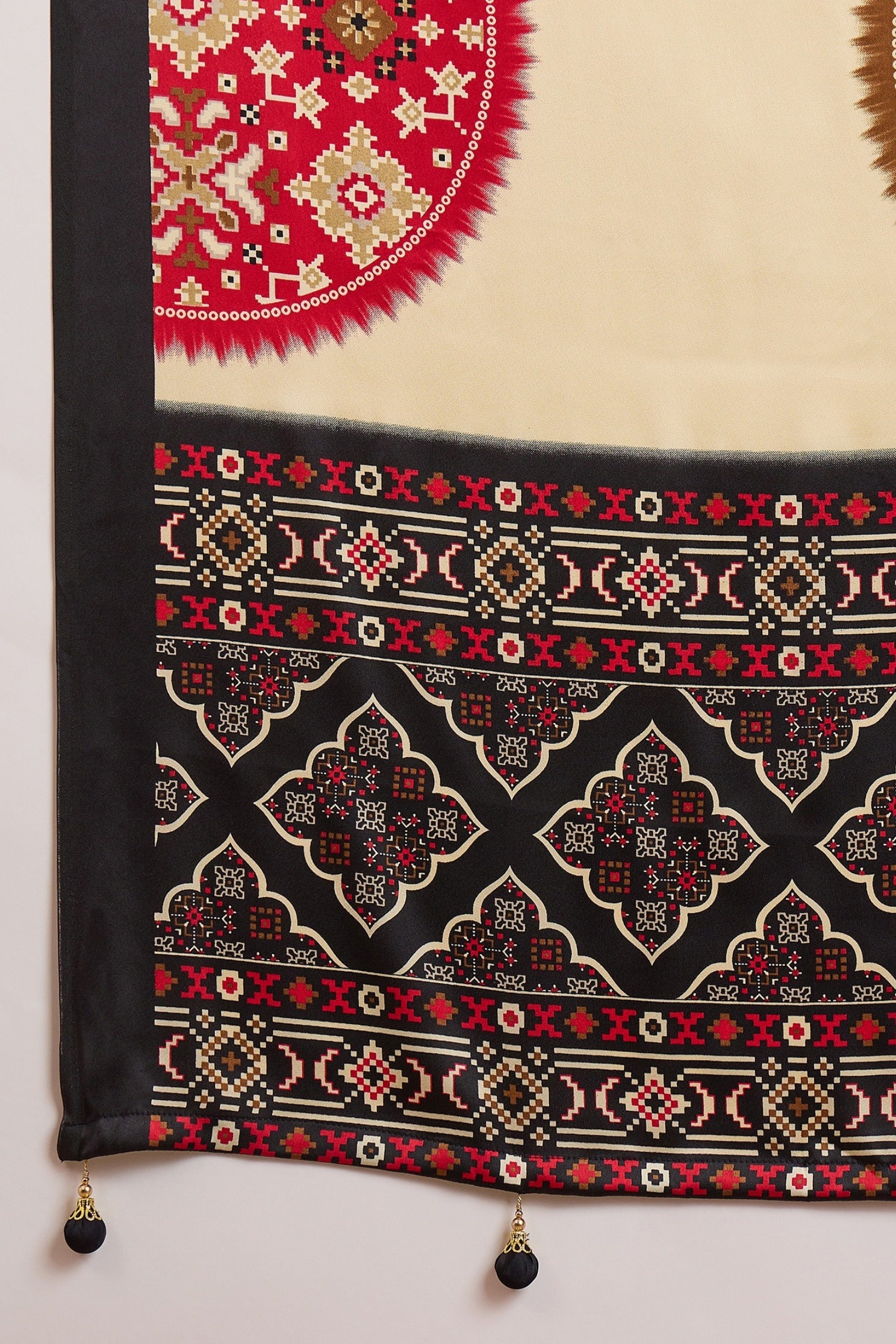 Buy MySilkLove Pastel Cream and Black Modal Ajrakh Printed Silk Saree Online