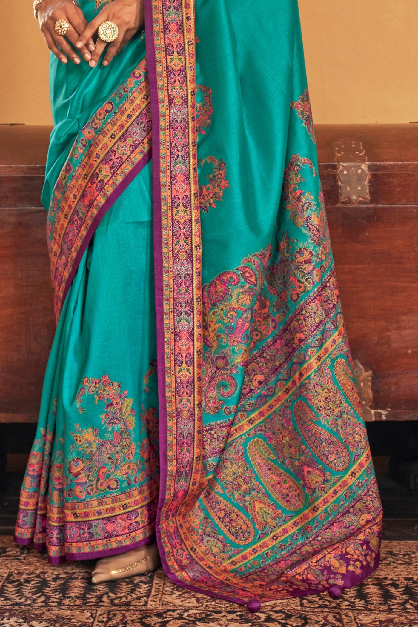 Buy MySilkLove Persian Blue Printed Banarasi Saree Online