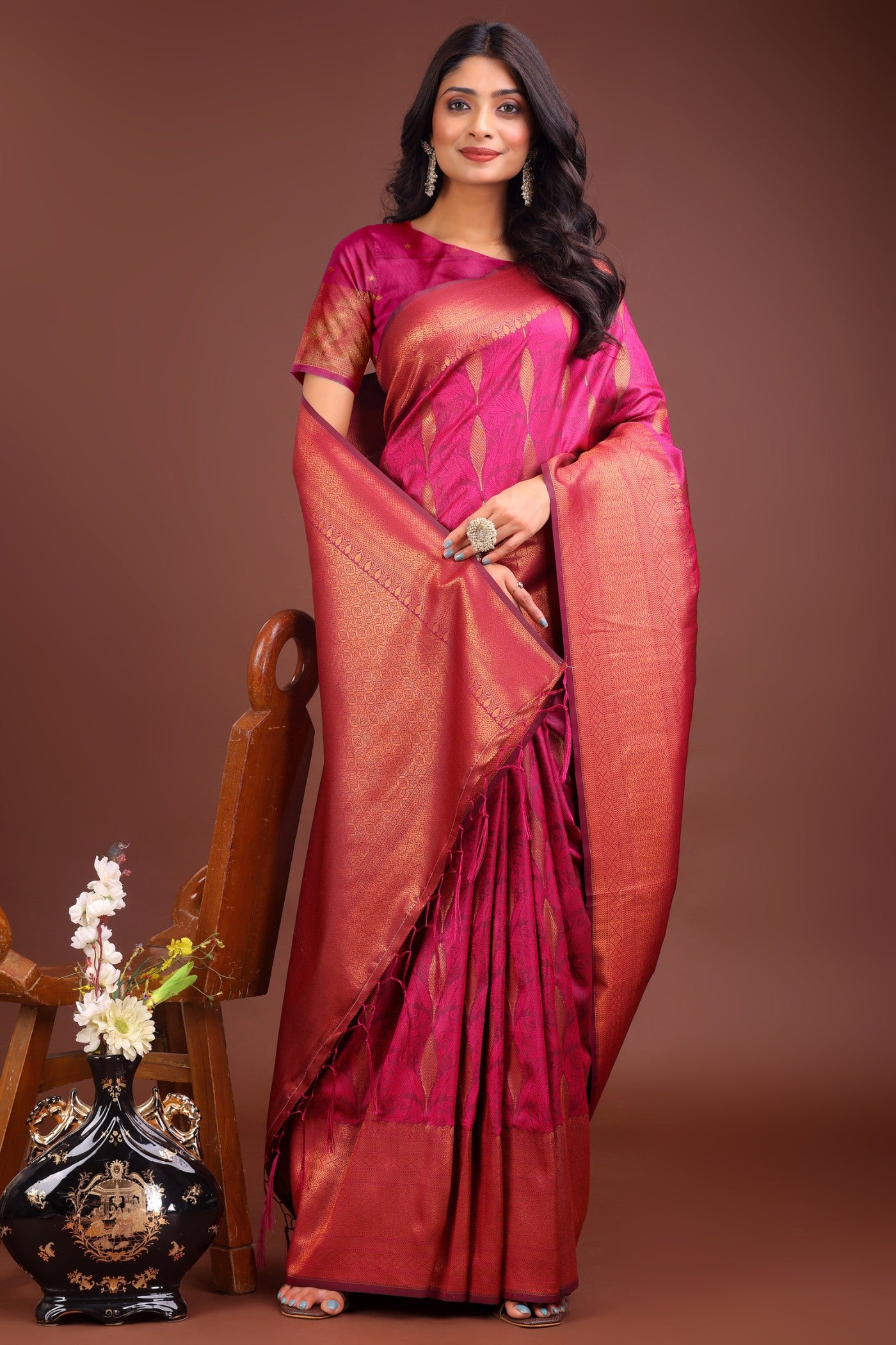 Buy MySilkLove Jam Pink Woven Banarasi Saree Online