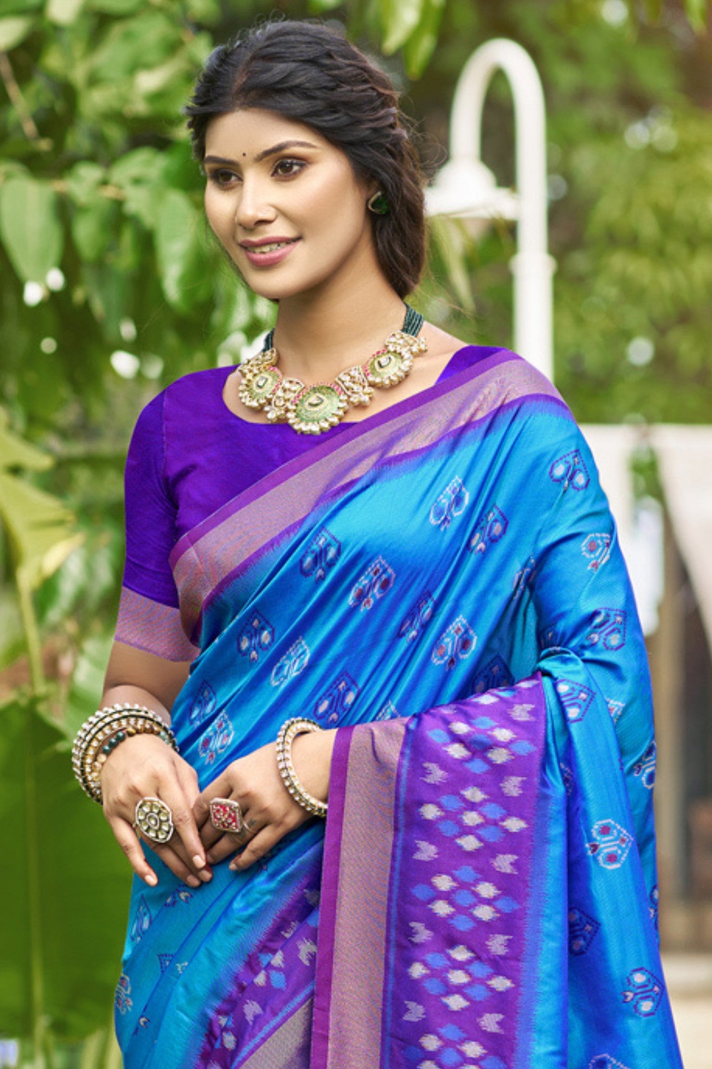 Buy MySilkLove James Blue Ikkat Soft Silk Saree Online