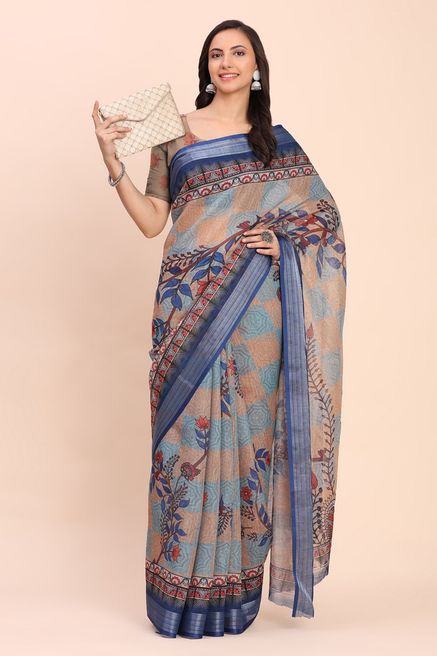 Buy MySilkLove Ice Blue Woven Linen Cotton Saree Online