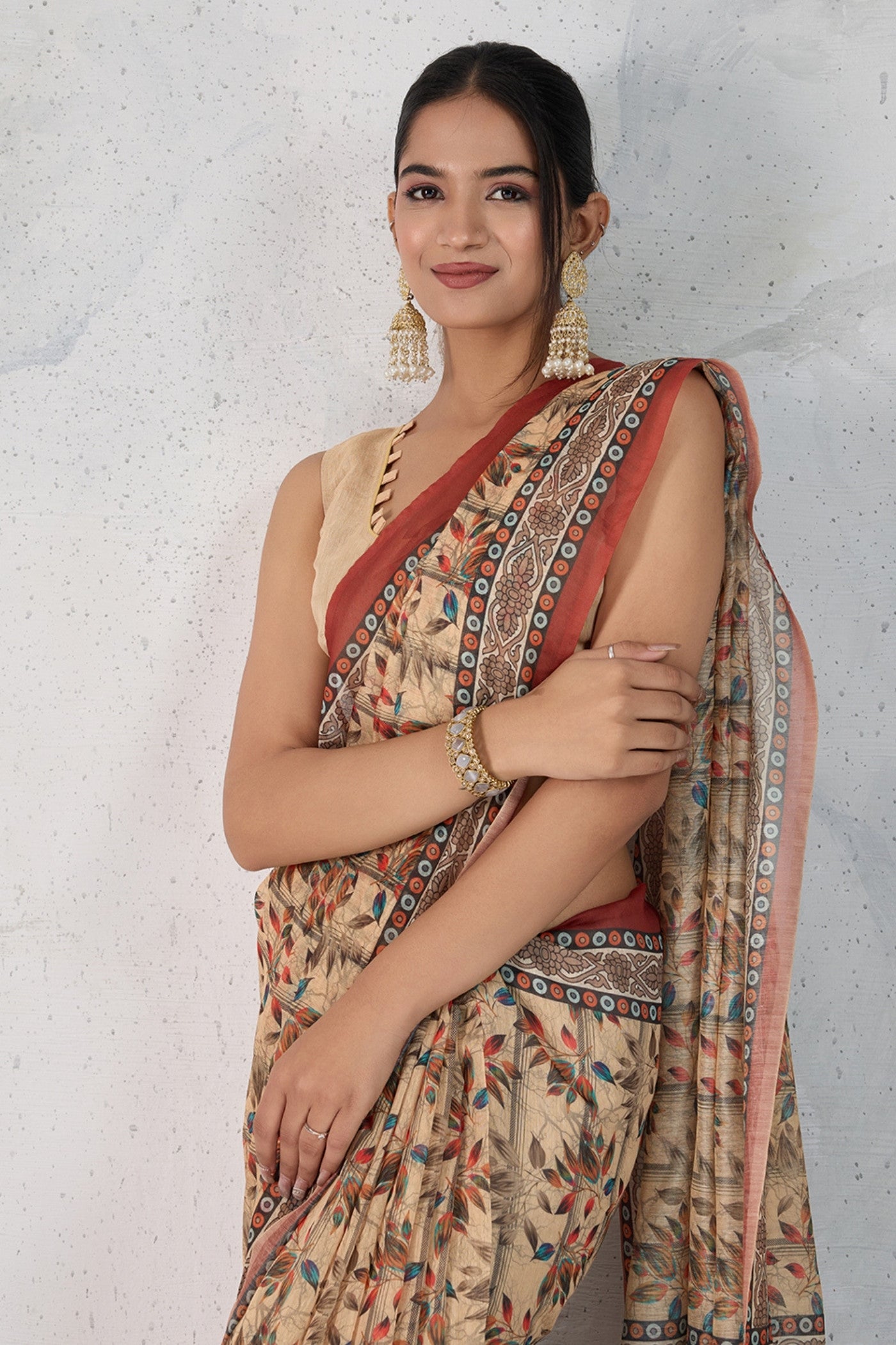 Buy MySilkLove Dutch Cream Digital Printed Saree Online