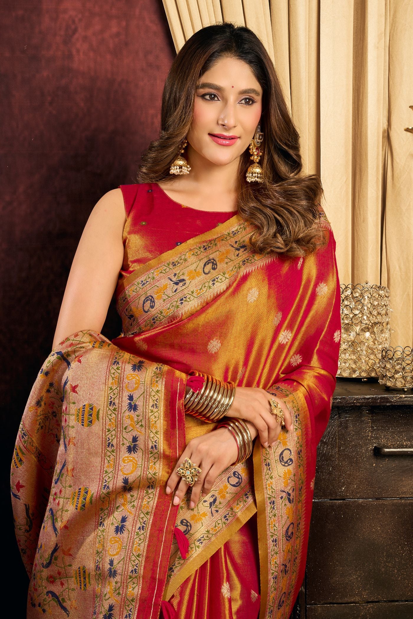 Buy MySilkLove Pumpkin Orange Woven Tissue Paithani Saree Online