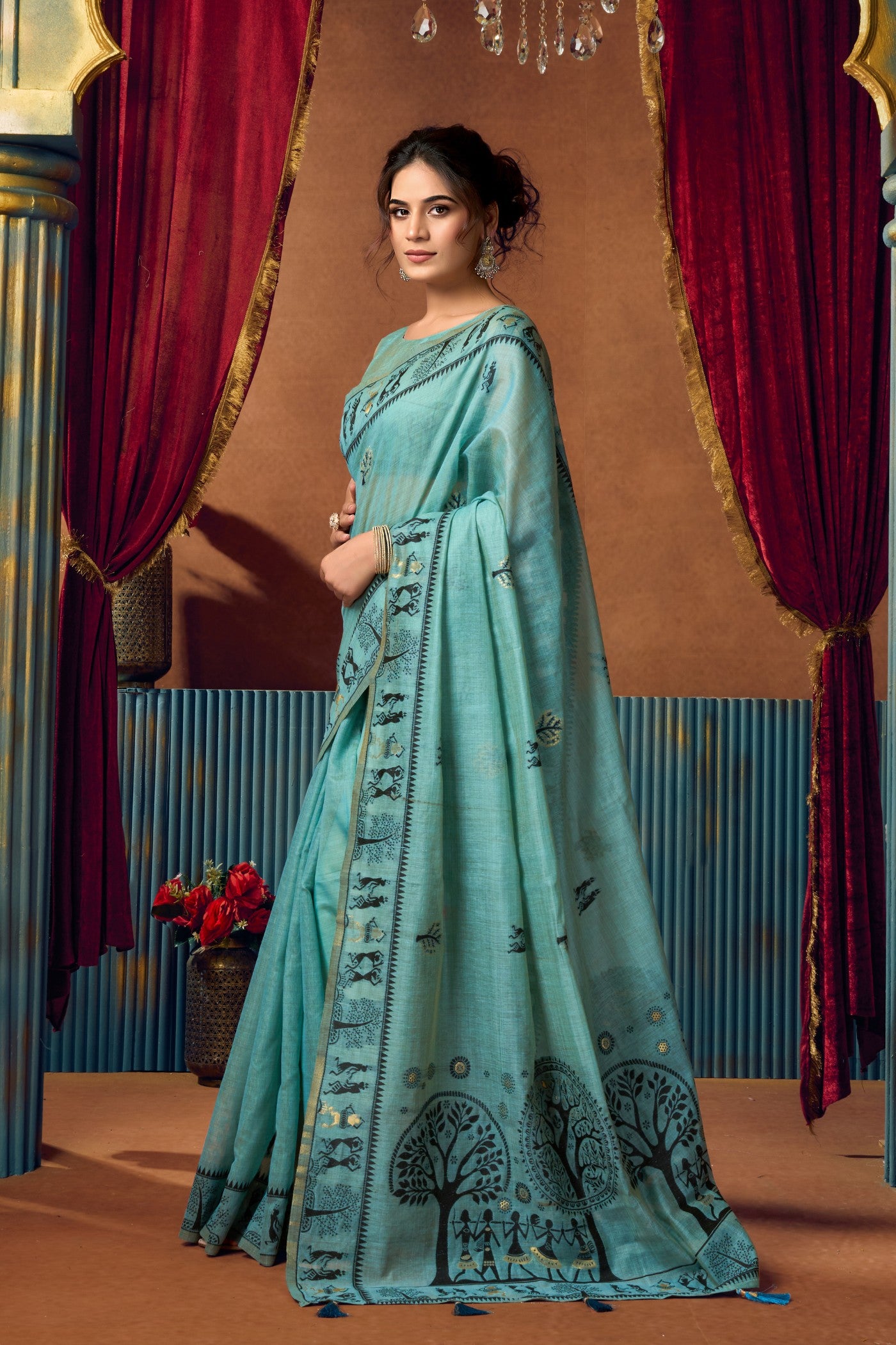Buy MySilkLove Turquoise Blue Woven Modal Cotton Saree Online