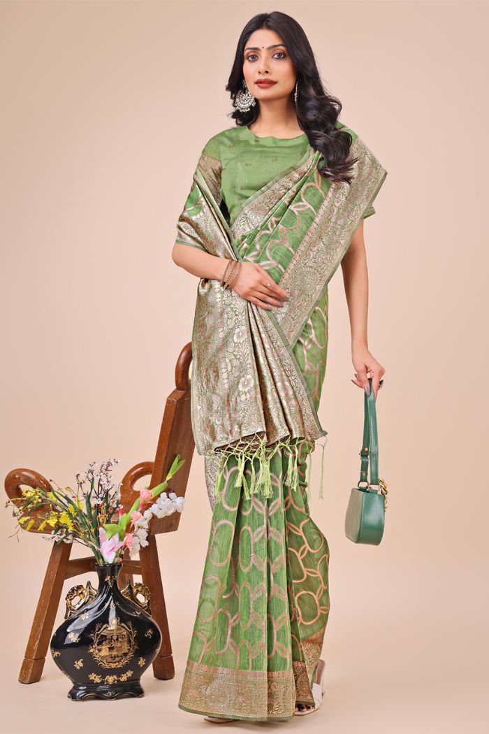Buy MySilkLove Amazon Green Linen Cotton Saree Online