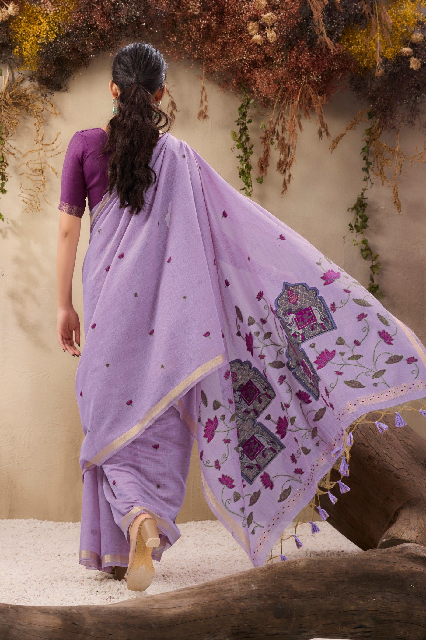 Buy MySilkLove Periwinkle Purple Handloom Cotton Saree Online