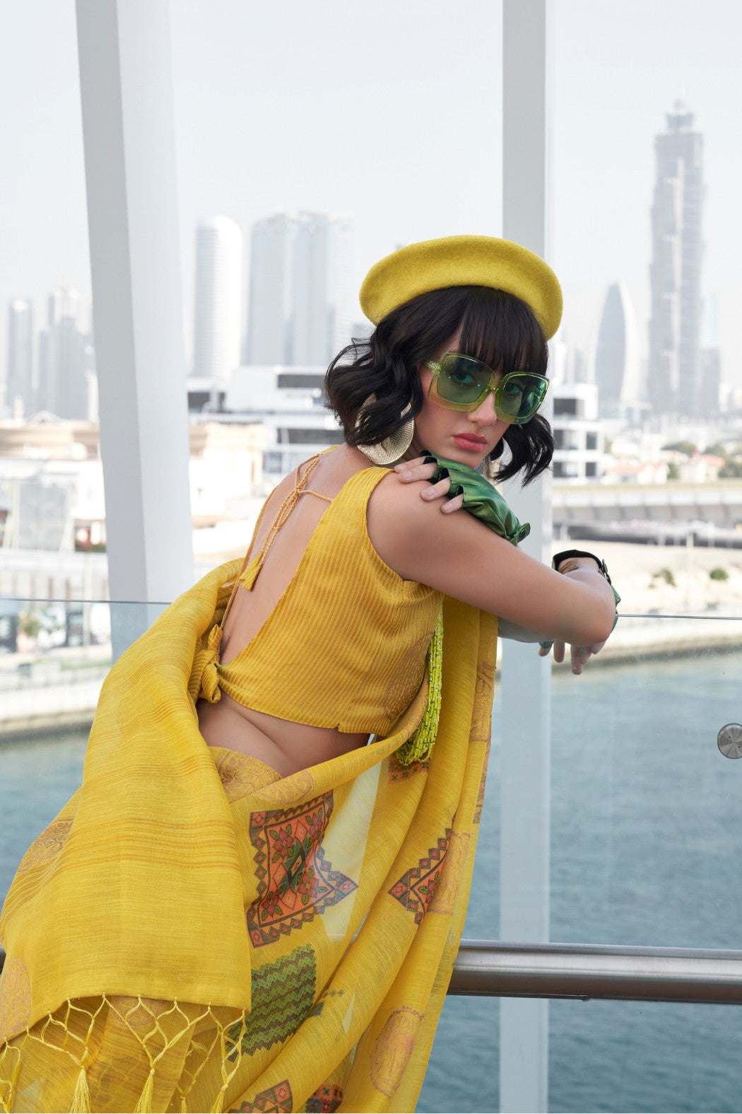 Buy MySilkLove Minion Yellow Printed Handloom Zari Tissue Saree Online