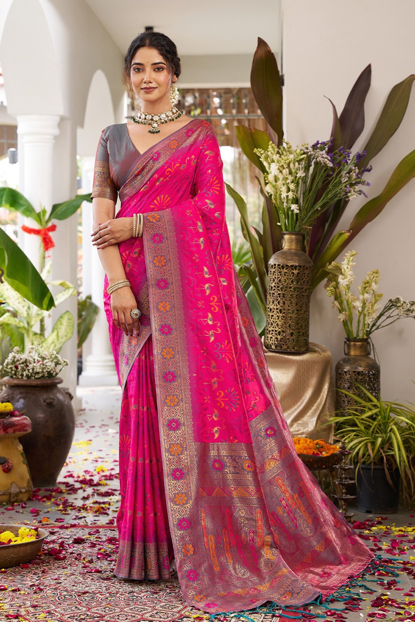 Buy MySilkLove China Rose Pink Banarasi Woven Soft Silk Saree Online