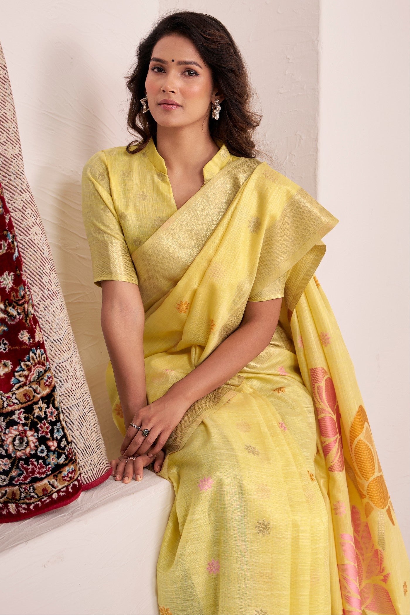 Buy MySilkLove Bronze Yellow Woven Linen Saree Online