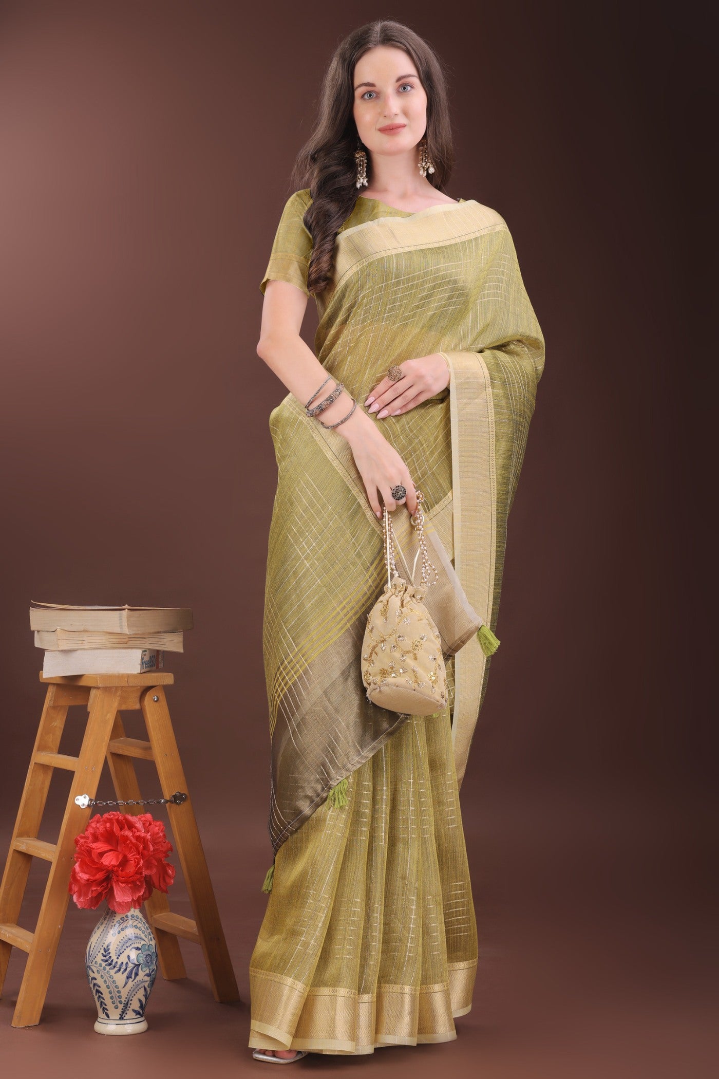 Buy MySilkLove Mehendi Green Woven Organza Saree Online