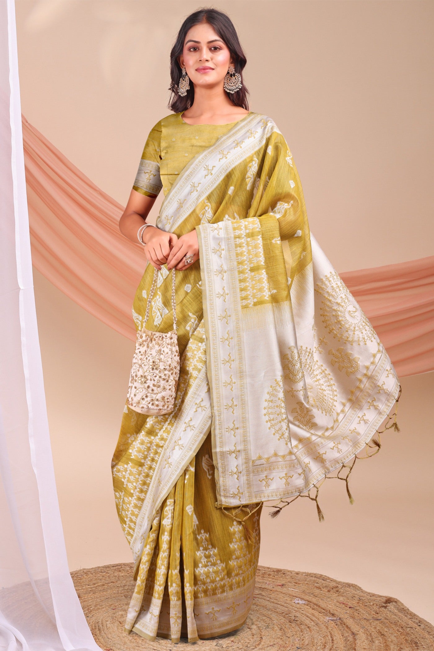 Buy MySilkLove Honey Yellow Woven Linen Cotton Saree Online
