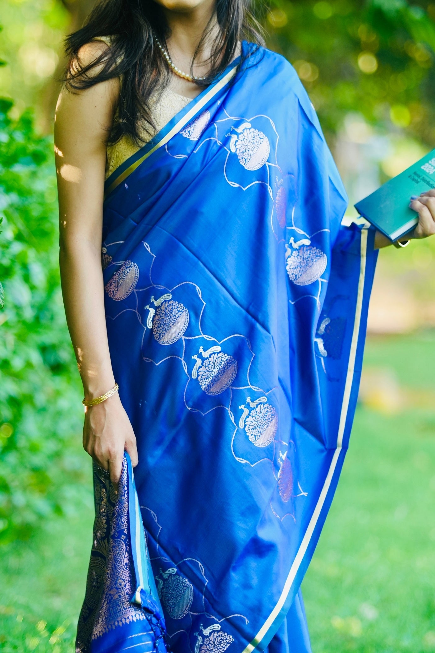 Buy MySilkLove Royal Blue Handloom Satin Silk Saree Online
