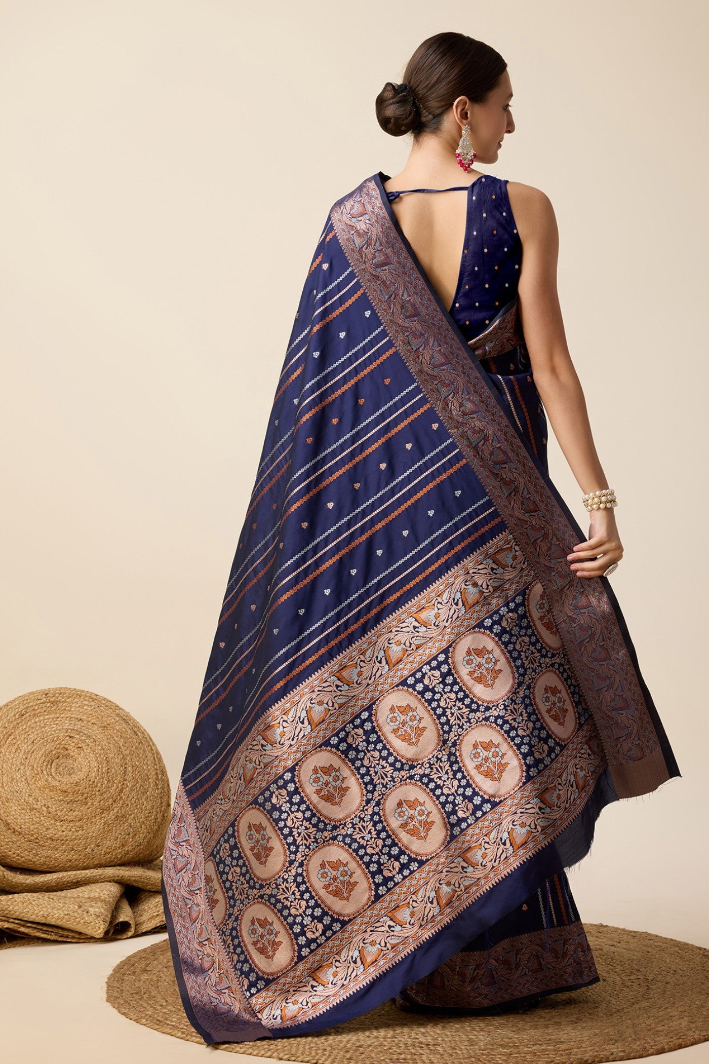 Buy MySilkLove Midnight Blue Zari Woven Banarasi Saree Online