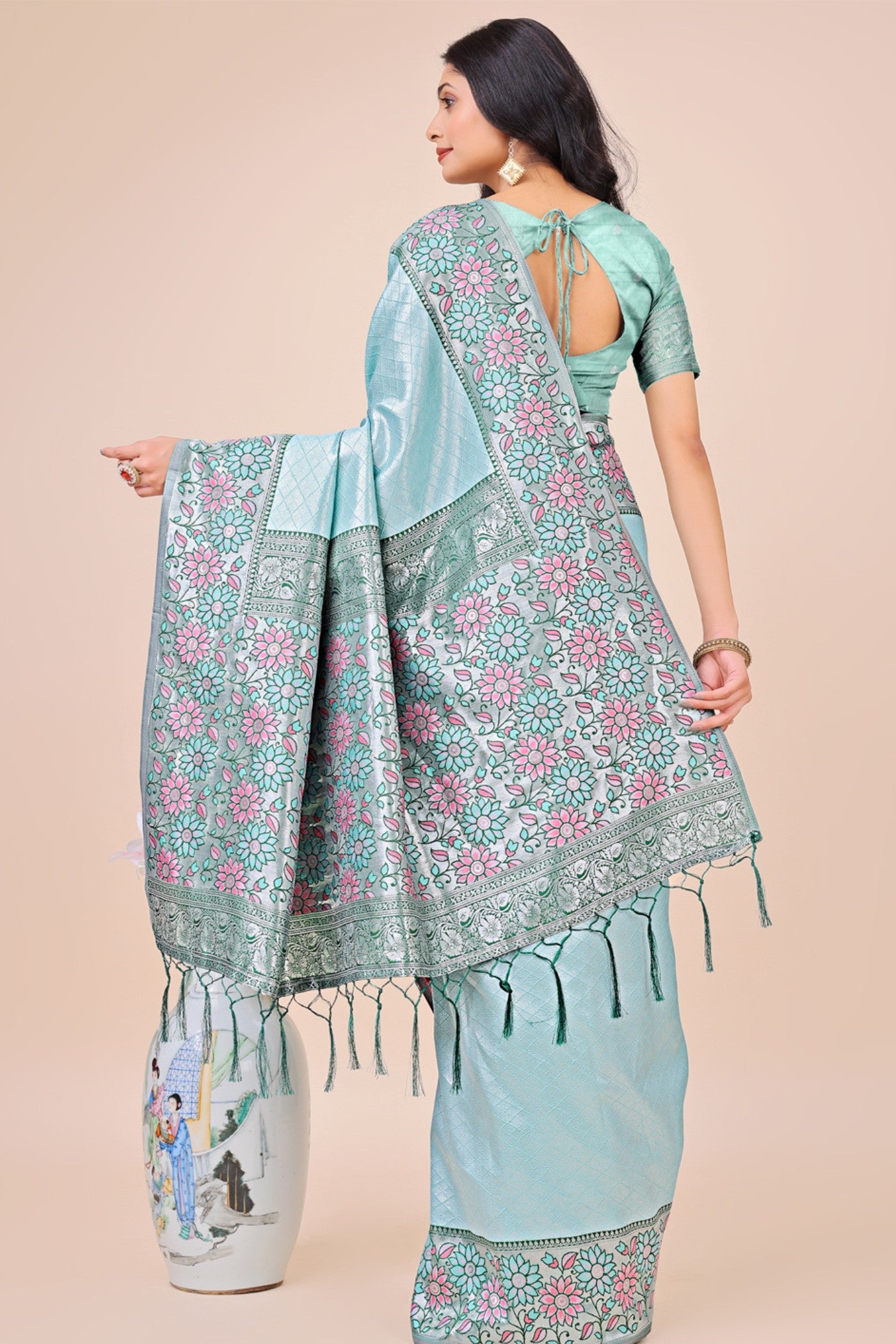 Buy MySilkLove Colimbia Blue Woven Banarasi Saree Online