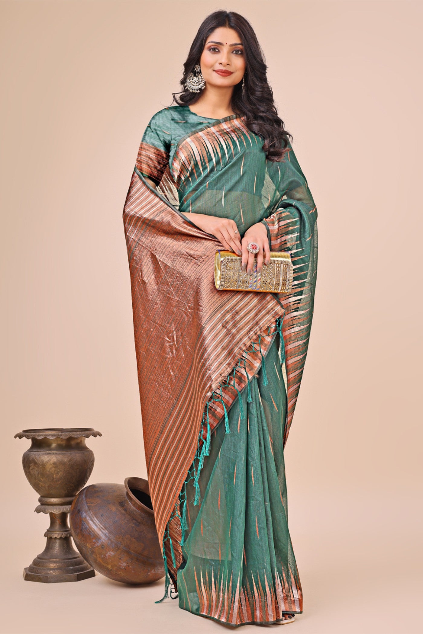 Buy MySilkLove Deep Aqua Green Linen Cotton Saree Online
