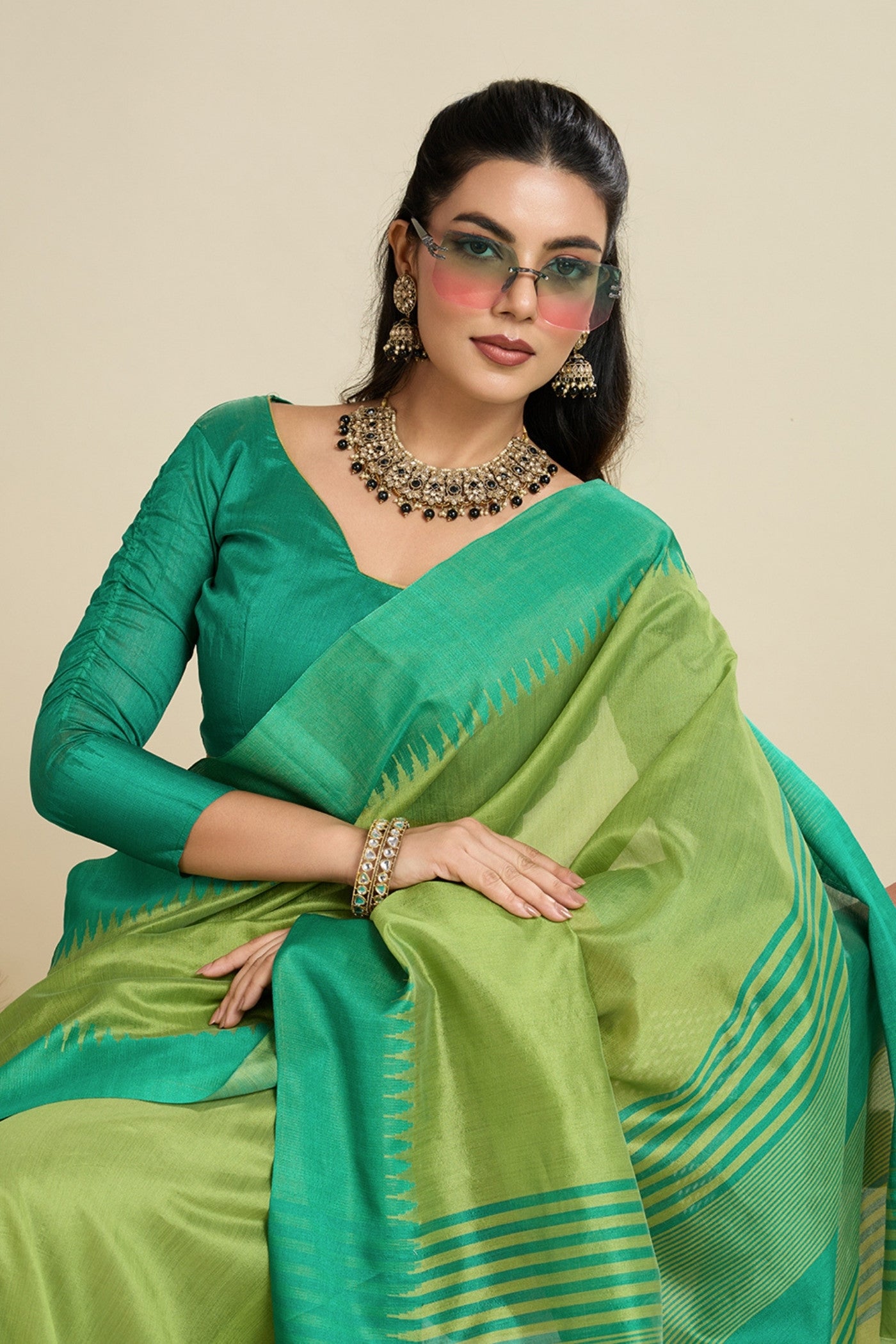 MySilkLove Forest Green Woven Raw Silk Saree