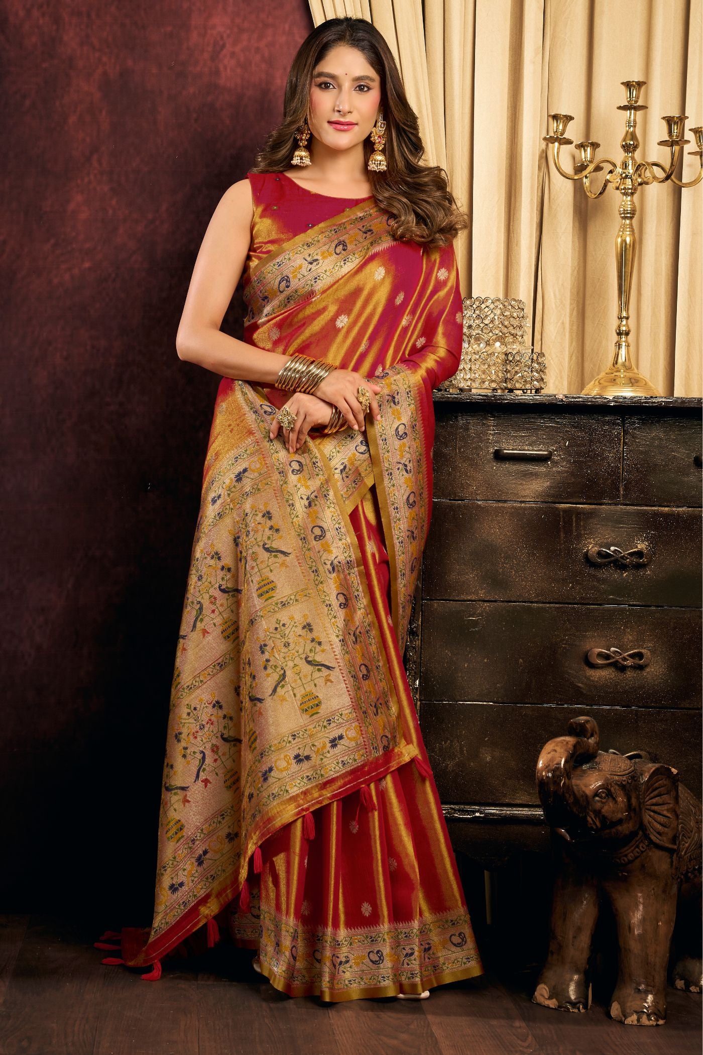 Buy MySilkLove Pumpkin Orange Woven Tissue Paithani Saree Online