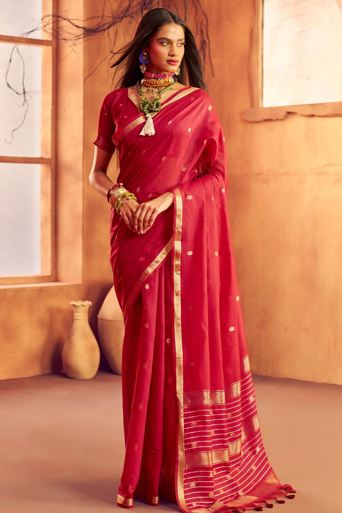 Buy MySilkLove Fire Red Banarasi Handloom Silk Saree Online
