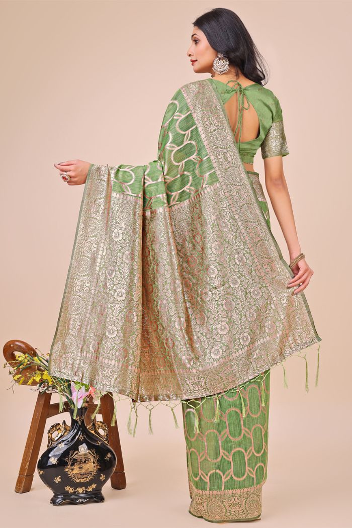 Buy MySilkLove Amazon Green Linen Cotton Saree Online