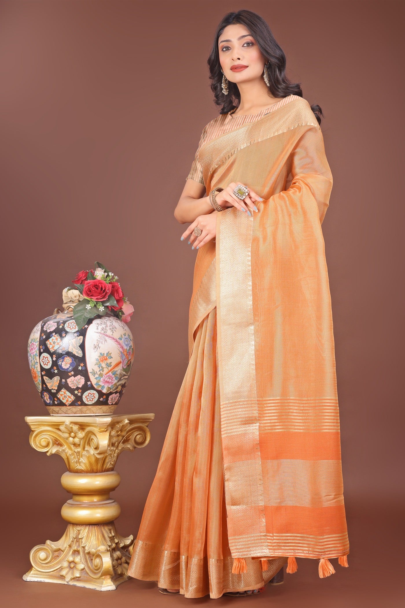 Buy MySilkLove Alloy Orange Woven Organza Saree Online