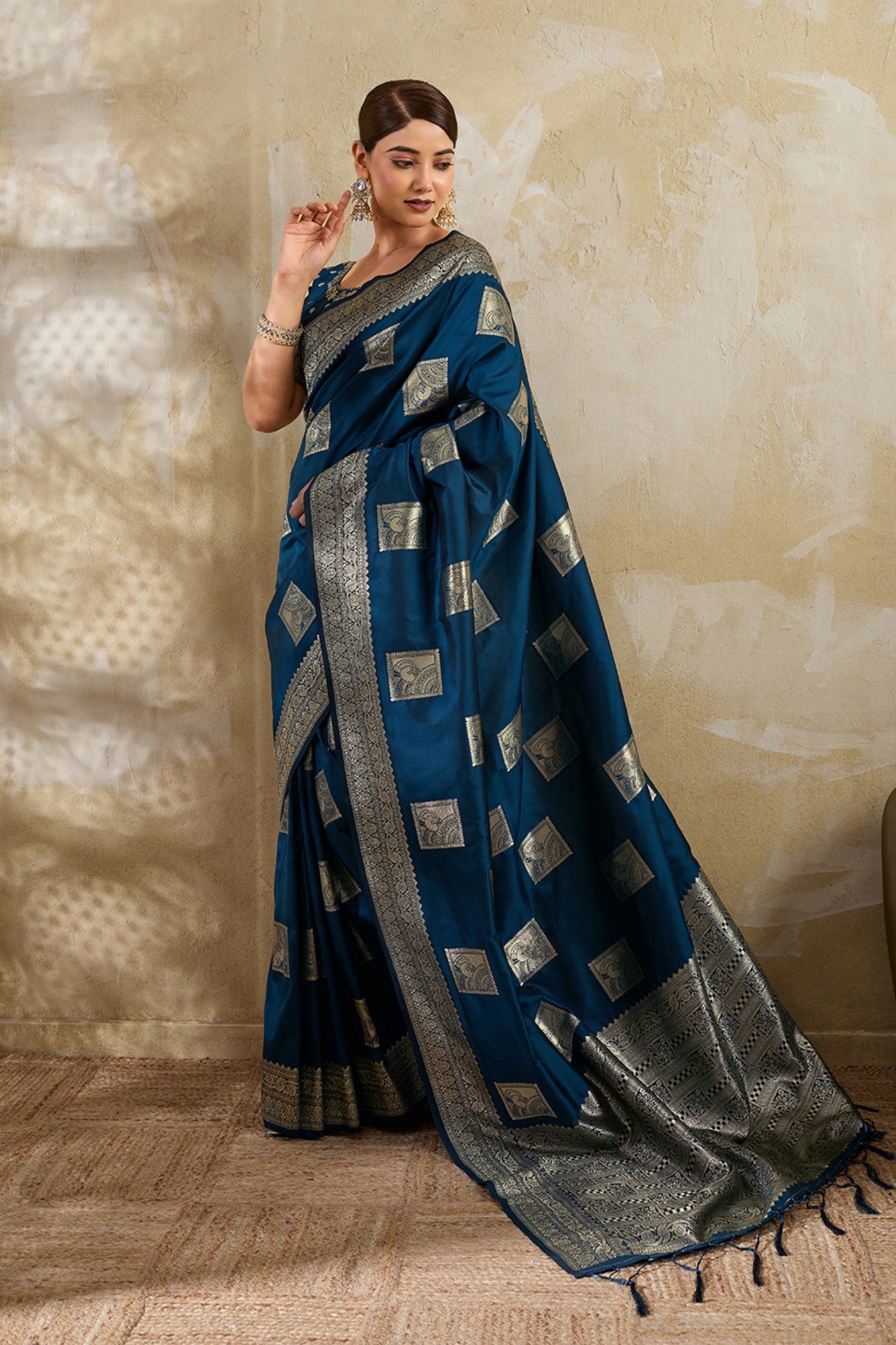Buy MySilkLove Tiffany Blue Woven Banarasi Soft Silk Saree Online