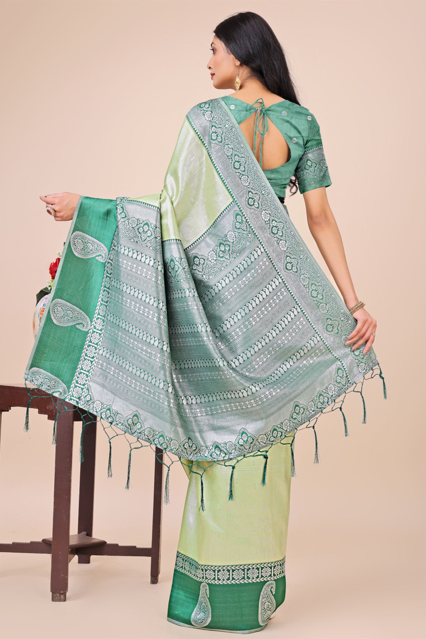 Buy MySilkLove Sage Green Woven Banarasi Saree Online