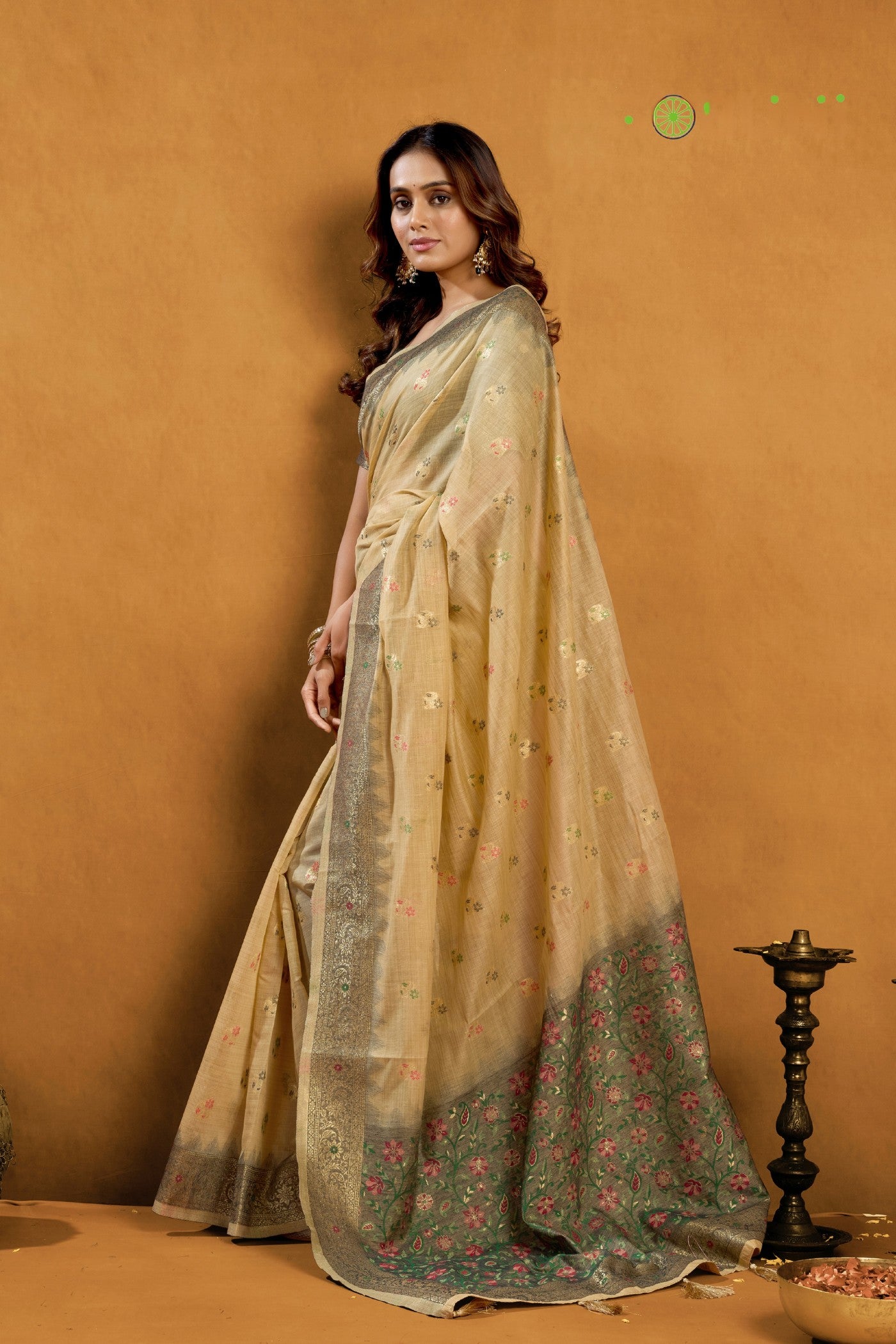 Buy MySilkLove Vibrant Cream Handloom Cotton Saree Online