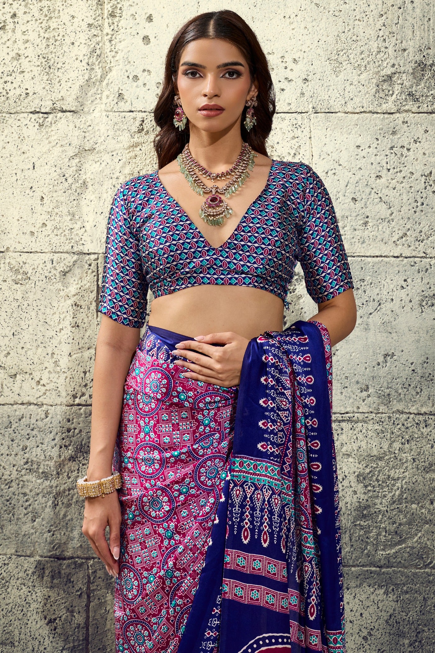 Buy MySilkLove Han Purple Modal Ajrakh Satin Printed Silk Saree Online