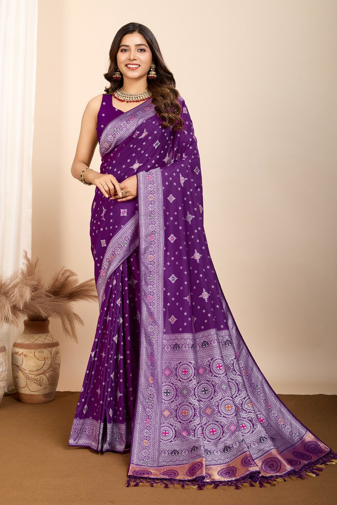 Buy MySilkLove Violet Purple Woven Banarasi Saree Online
