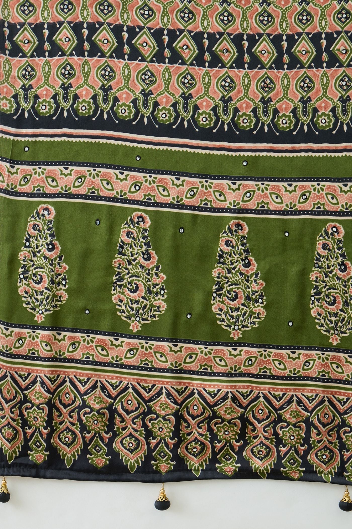 Buy MySilkLove Enigma Black and Green Modal Ajrakh Satin Printed Silk Saree Online