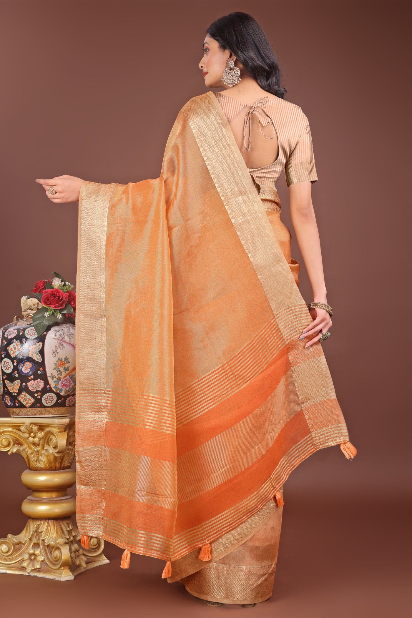 Buy MySilkLove Alloy Orange Woven Organza Saree Online