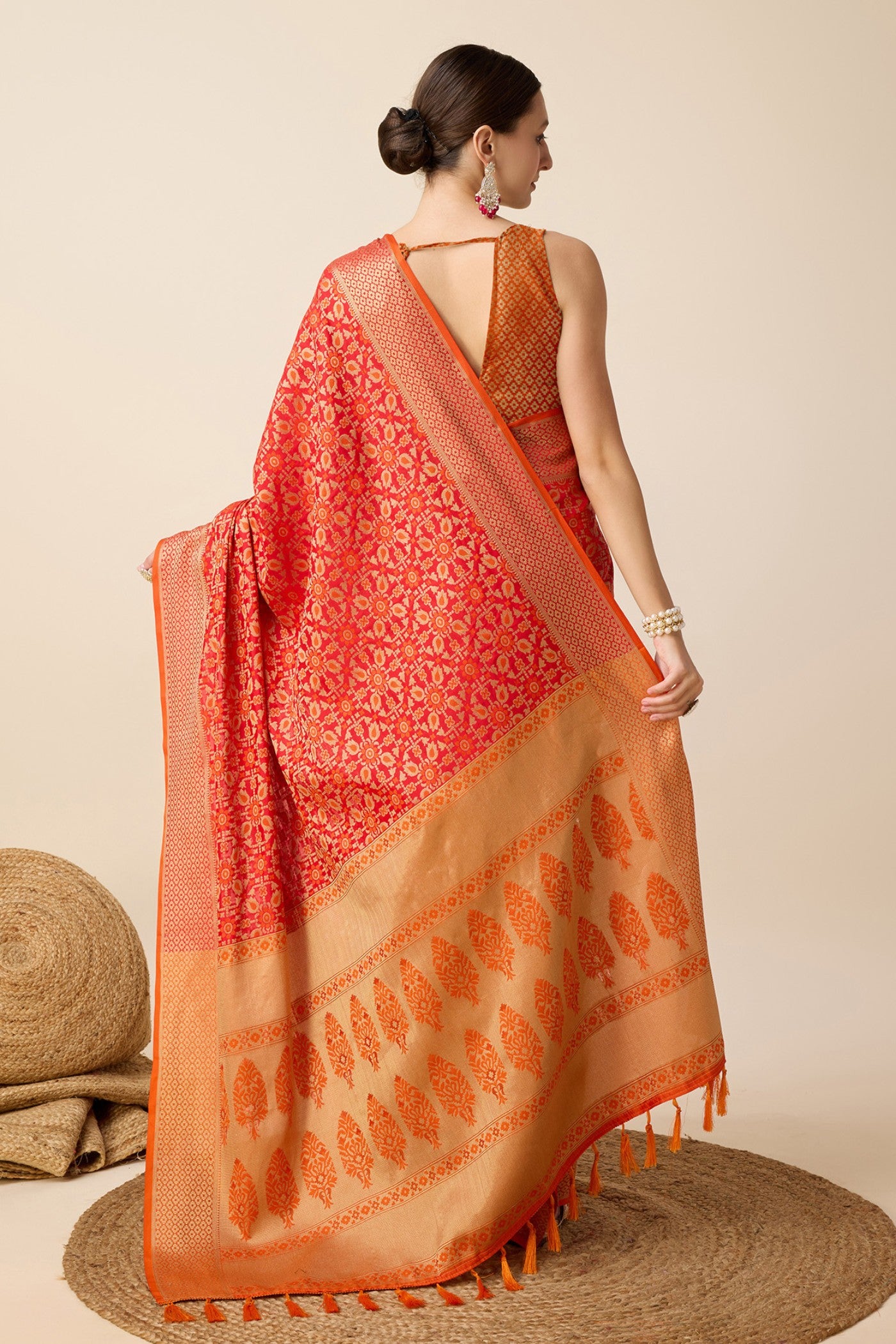 Buy MySilkLove Wildfire Orange Zari Woven Banarasi Saree Online
