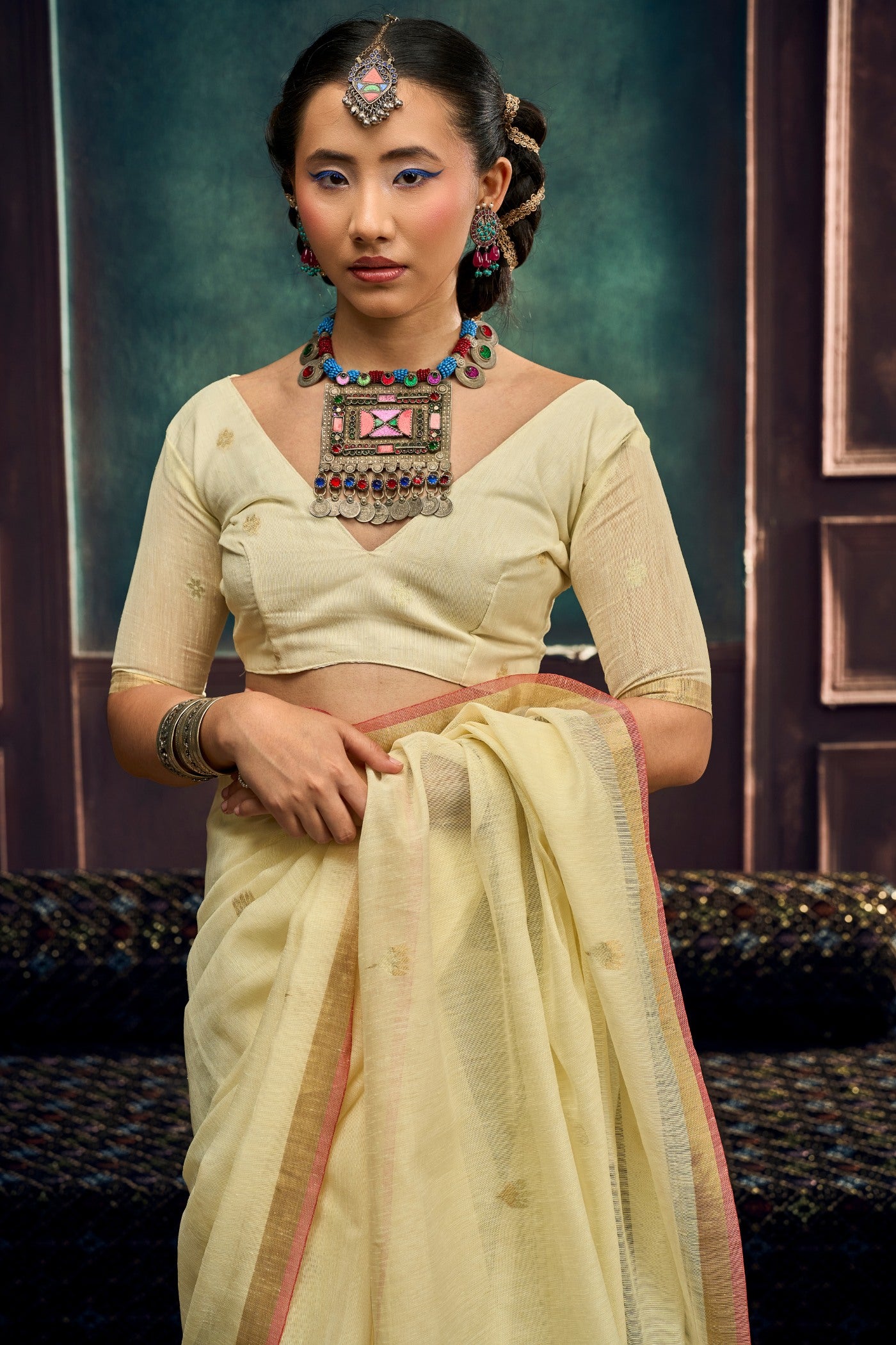 Buy MySilkLove Desert Beige Munga Handloom Cotton Saree Online