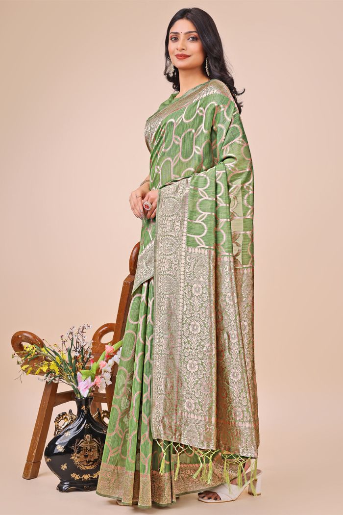 Buy MySilkLove Amazon Green Linen Cotton Saree Online