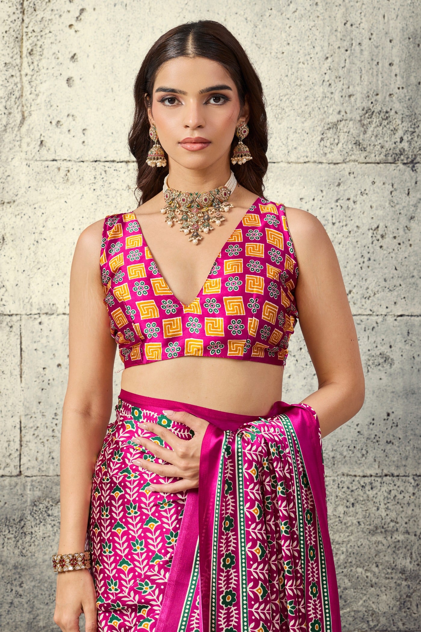 Buy MySilkLove Salmon Pink Modal Ajrakh Satin Printed Silk Saree Online