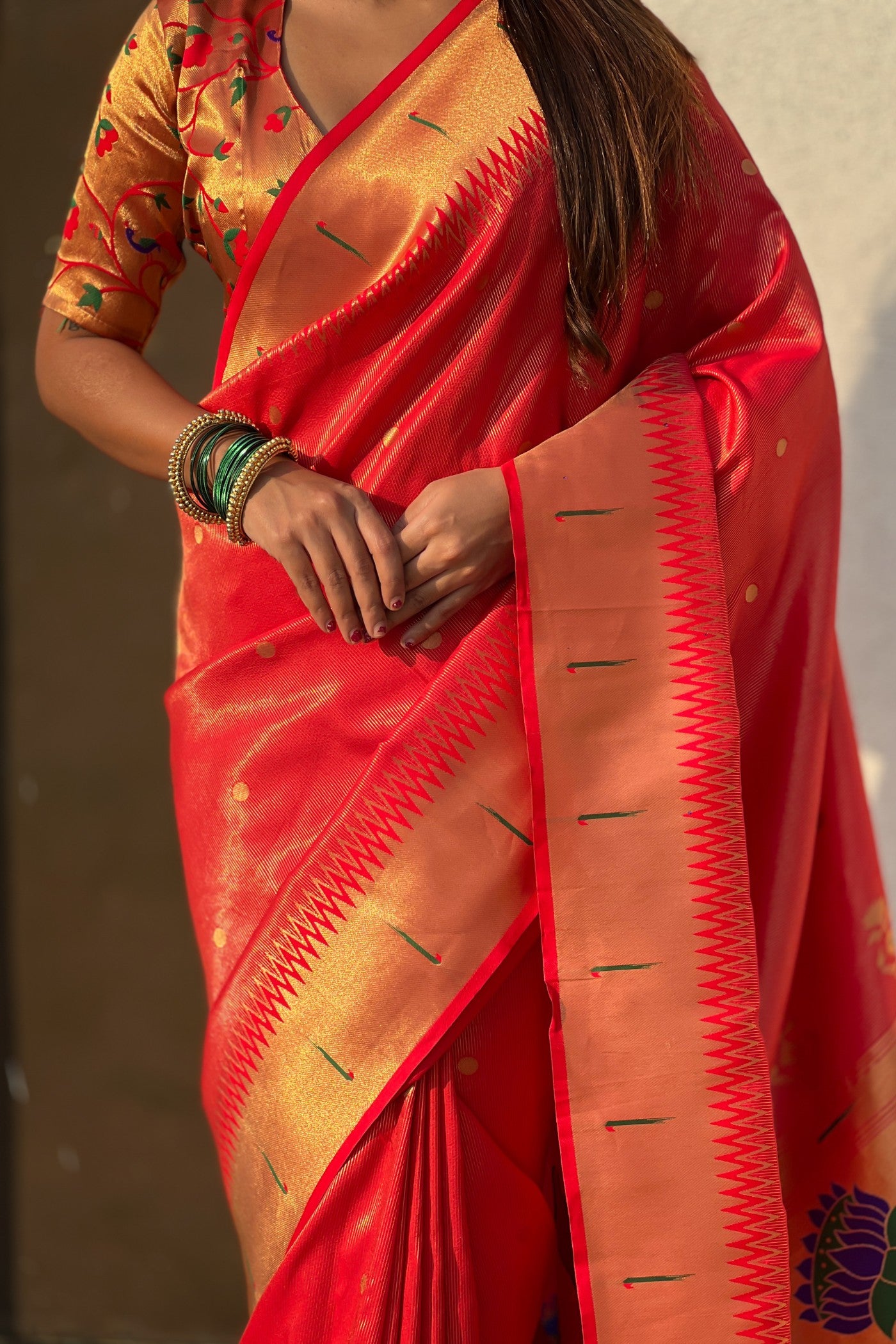 Buy MySilkLove Ruddy Red Woven Tissue Paithani Saree Online