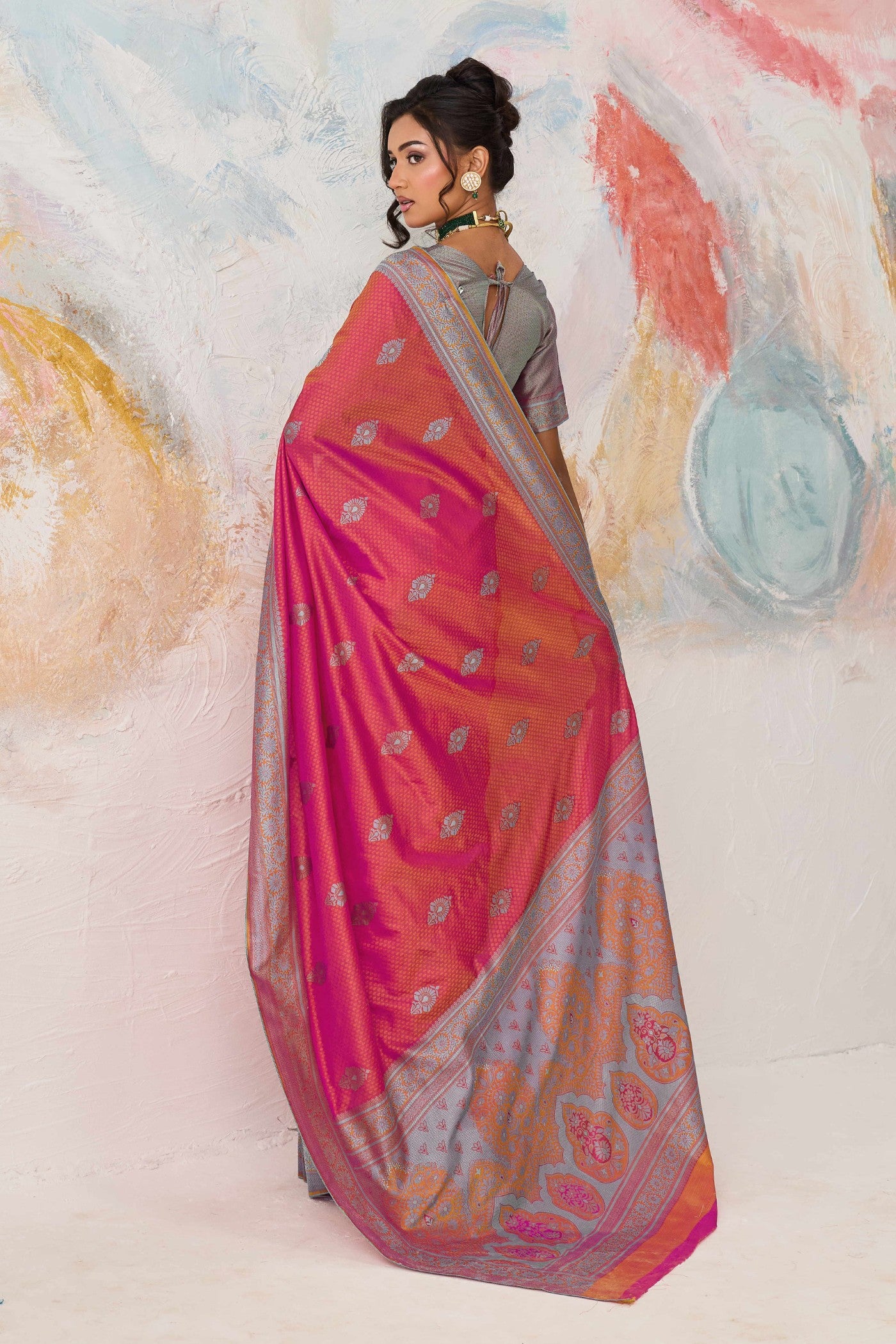 Buy MySilkLove Flamingo Pink Woven Tanchoi Kanjivaram Saree Online